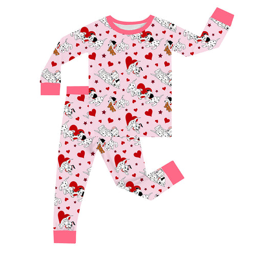 FancyPrince Valentine Heart Dalmatians Kids Bamboo Two-Piece Pajama Set