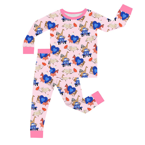 FancyPrince Valetine Animal Truck Kid Bamboo Two-Piece Pajama Set