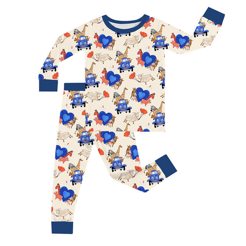 FancyPrince Valetine Animal Truck Kid Bamboo Two-Piece Pajama Set