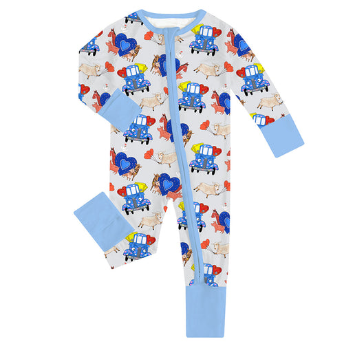 FancyPrince Valetine Animal Truck Bamboo Zipper Romper Pajamas