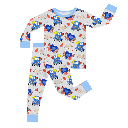 FancyPrince Valetine Animal Truck Kid Bamboo Two-Piece Pajama Set