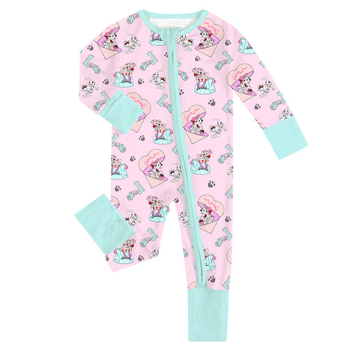 FancyPrince Valentine Dalmatians Love Baby Bamboo Zipper Romper Pajamas