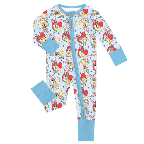 FancyPrince Valentine Bunny Heart Baby Bamboo Zipper Romper Pajamas