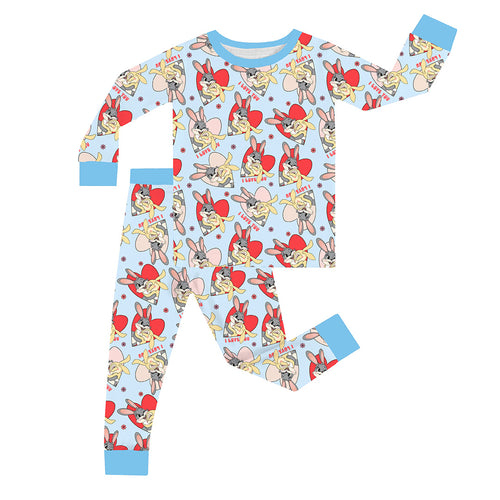 FancyPrince Valentine Bunny Heart Kid Bamboo Two-Piece Pajama Set