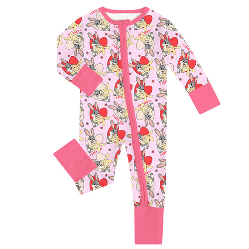 FancyPrince Valentine Bunny Heart Baby Bamboo Zipper Romper Pajamas