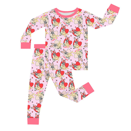 FancyPrince Valentine Bunny Heart Kid Bamboo Two-Piece Pajama Set