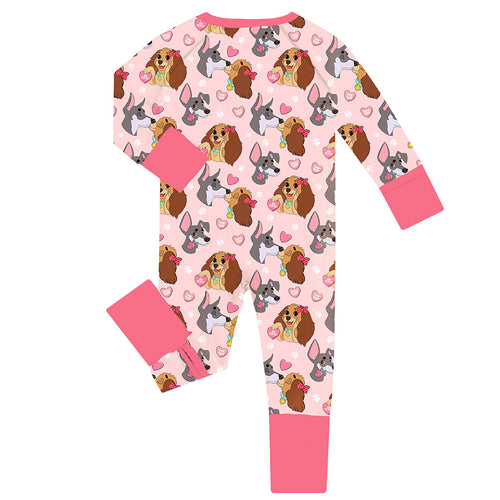 FancyPrince Valentine Dog True Love Baby Bamboo Zipper Romper Pajamas