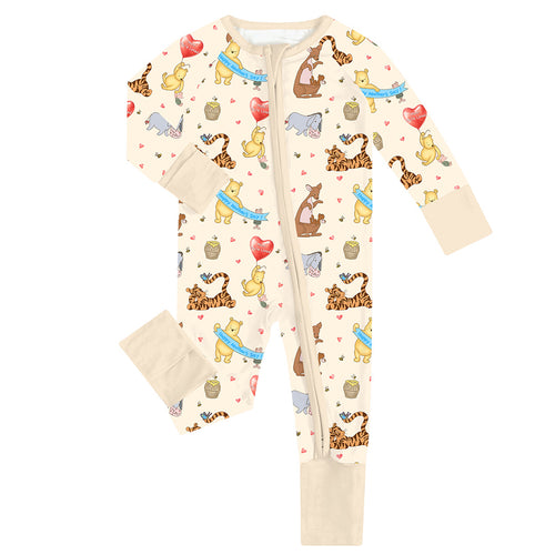 FancyPrince Bear Beige Baby Bamboo Zipper Romper Pajamas