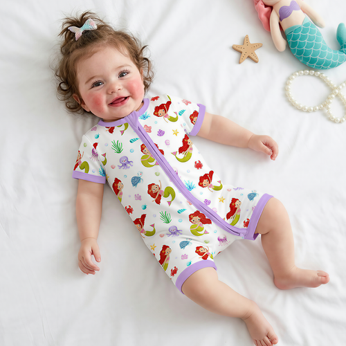 Little Mermaid Ocean Dreams and Sea Friends Purple Short Bamboo Zippy Baby Romper