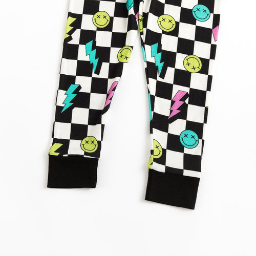 Checkered Smiley Face Pattern Long Sleeve Pajama Set