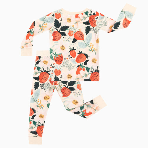 Flowers And Strawberries Two-Piece Bamboo Piece Pajamas