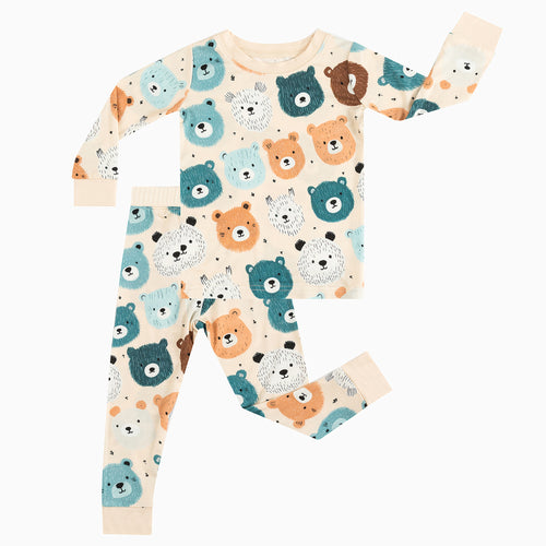 Fluffy Bear Head Bamboo Long Sleeve Kids Pajama Set