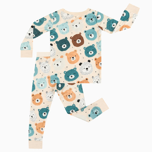 Fluffy Bear Head Bamboo Long Sleeve Kids Pajama Set