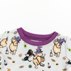 Purple Halloween Cartoon Bear Graphic Pullover Top and Pants Set