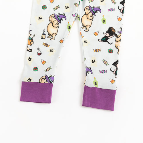 Purple Halloween Cartoon Bear Graphic Pullover Top and Pants Set