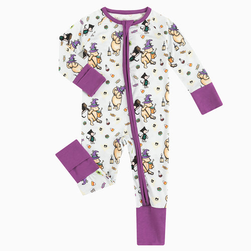 Today's Deals Purple Bamboo Halloween Bear Zippered Footie Pajamas for Babies