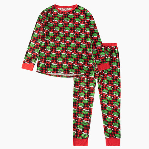 Today’s Deals Christmas Green Face Red Women's Bamboo Pajama 2pcs Set
