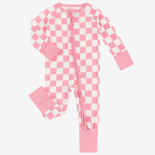 Comfy High-end Bamboo Pink Checkerboard Print Long Sleeve