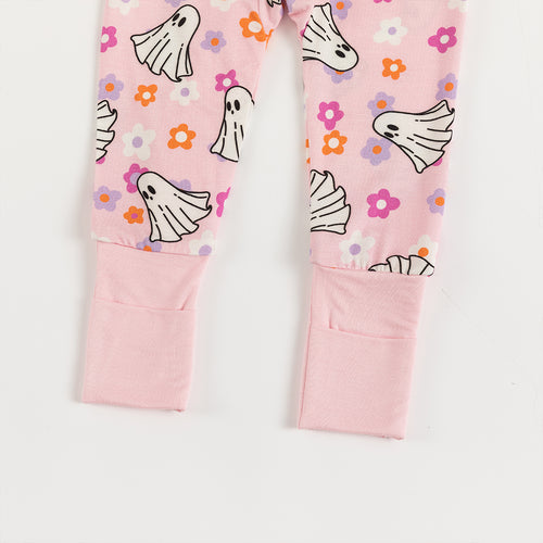 Ghost Flowers Pink Bamboo Zipper Romper Pajamas