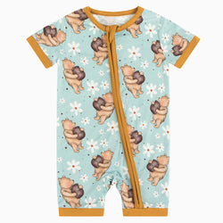 Adorable Cartoon Bear Holding Honey Pattern Bamboo Fiber Baby Onesie