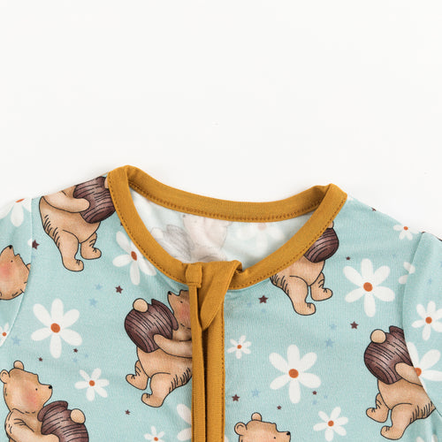 Adorable Cartoon Bear Holding Honey Pattern Bamboo Fiber Baby Onesie