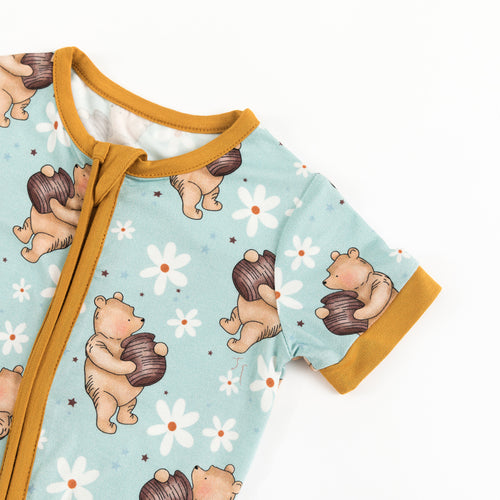 Adorable Cartoon Bear Holding Honey Pattern Bamboo Fiber Baby Onesie