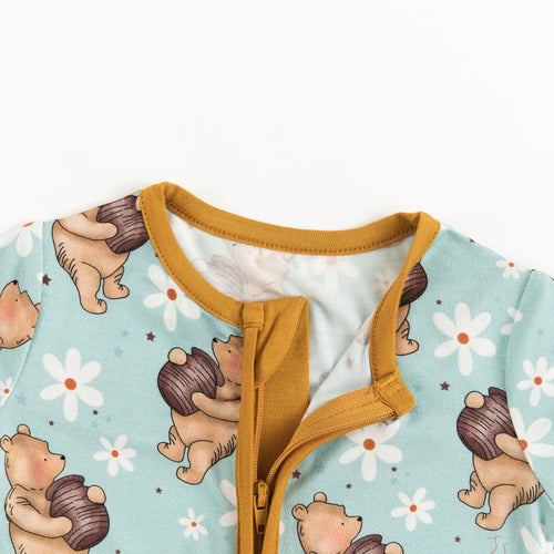 Adorable Cartoon Bear Holding Honey Pattern Bamboo Fiber Baby Onesie