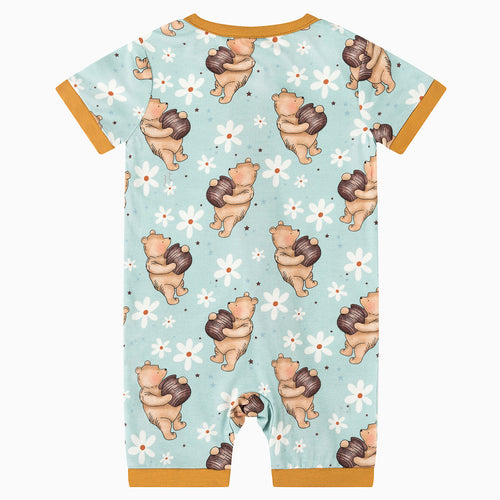 Adorable Cartoon Bear Holding Honey Pattern Bamboo Fiber Baby Onesie