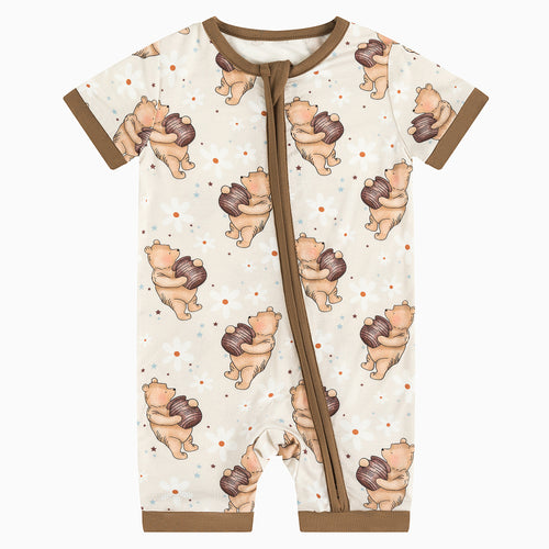 Silly Little Bear Holds the Honey Print Baby Shorty Romper