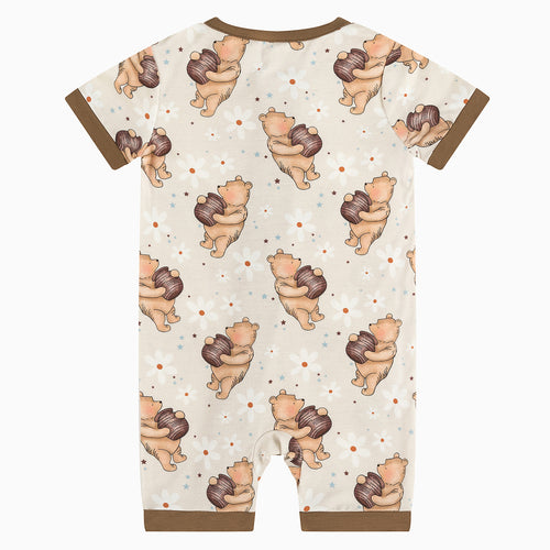 Silly Little Bear Holds the Honey Print Baby Shorty Romper