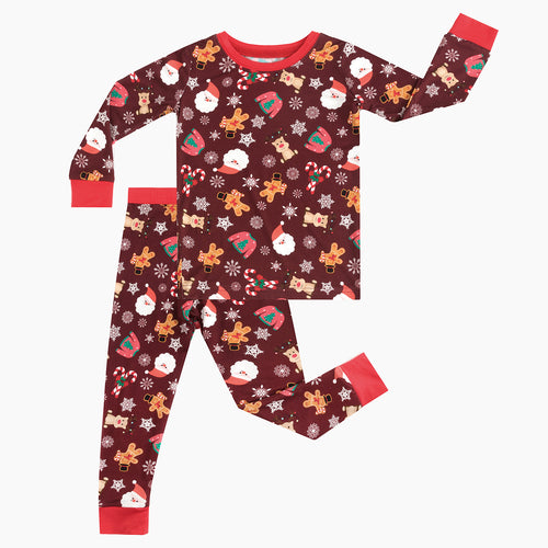 Today's Deals Christmas Red Gift Print Long Sleeve Bamboo Set for Toddlers