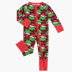 Christmas Green Face Red Bamboo Zip Romper