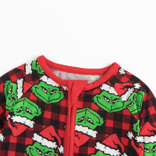 Christmas Green Face Red Bamboo Zip Romper