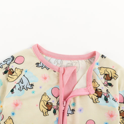 Lovely Pink Bear Bamboo Fiber Newborn Baby Long Sleeve Zipper Bodysuit