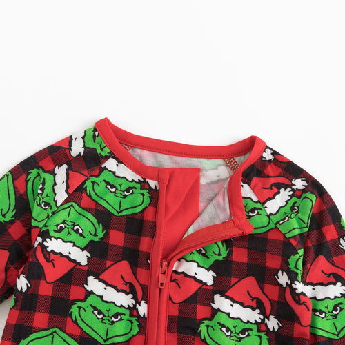Christmas Green Face Red Bamboo Zip Romper