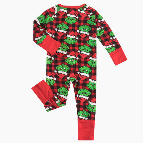 Christmas Green Face Red Bamboo Zip Romper