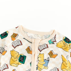 Little Bear Immersed In Learning Pattern Bamboo Zip Romper