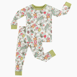 Today’s Deals Christmas Green Cartoon Figure Kids Bamboo 2 Piece Pajama Set