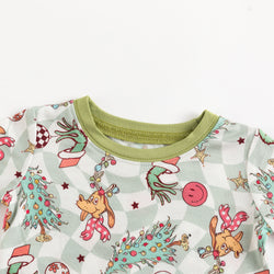 Today’s Deals Christmas Green Cartoon Figure Kids Bamboo 2 Piece Pajama Set