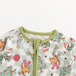 Today’s Deals Christmas Green Cartoon Figure Baby Bamboo Zipper Romper