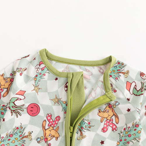 Today’s Deals Christmas Green Cartoon Figure Baby Bamboo Zipper Romper