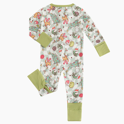 Christmas Green Guy Deer Baby Bamboo Zipper Romper
