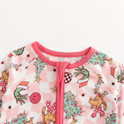 Today’s Deals Christmas Green Cartoon Figure Baby Pink Bamboo Zipper Romper