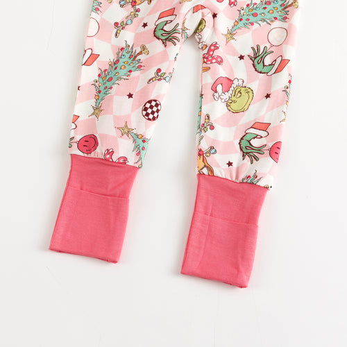 Today’s Deals Christmas Green Cartoon Figure Baby Pink Bamboo Zipper Romper
