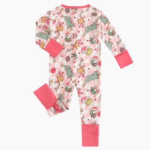 Christmas Green Guy Deer Baby Bamboo Zipper Romper