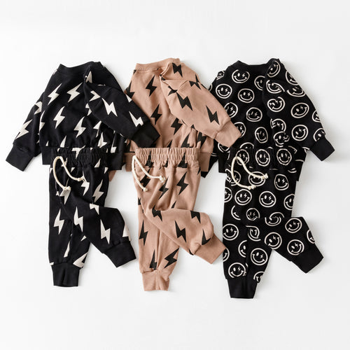 Lightning Smile Face Kids Bubble Long Sleeve 2 Pieces Set