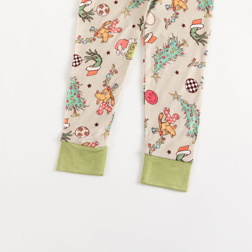 Christmas Prasinous Color Cute Cartoon Figure & Deer Kids Bamboo 2 Piece Pajama Set