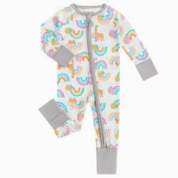 Cartoon Animal & Rainbow Print Bamboo Viscose Baby Romper