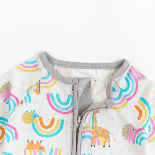 Cartoon Animal & Rainbow Print Bamboo Viscose Baby Romper