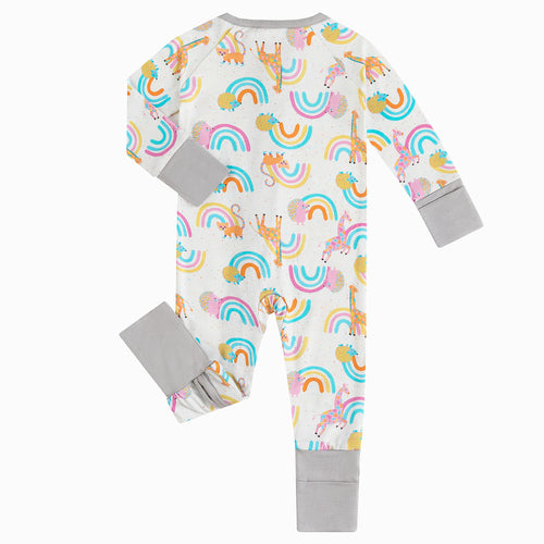 Cartoon Animal & Rainbow Print Bamboo Viscose Baby Romper